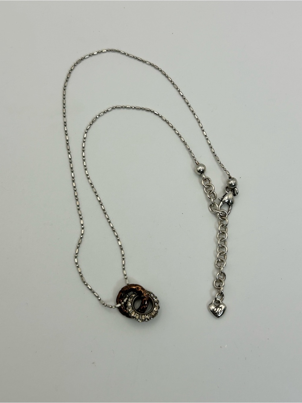 Brighton Pebble Pave Necklace 18" Bronze & Clear Crystal Rings Pendant - Picture 5 of 11